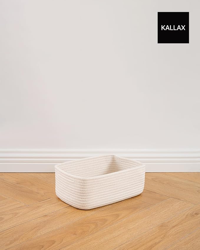 KALLAX Small Woven Storage Basket for Organizing, 12 x 8 x 4.5 inch, 3 Pack | Shelf baskets for closet organization, toy storage and home decor, Perfect as empty gift baskets for holidays, Off White