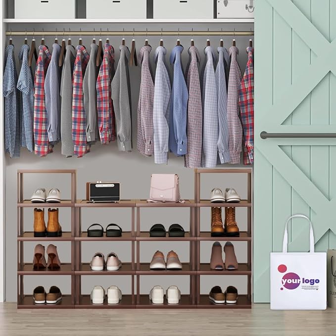 AFOORD Vertical Shoe Rack-Tall Narrow Shoe Rack Organizer for Small Spaces,12Tier Bamboo Shoen Shelf for Entryway,Closet,Corner,Doorway,Skinny Shoe Shelf Space Saving Shoe storage,Free Stackable DIY