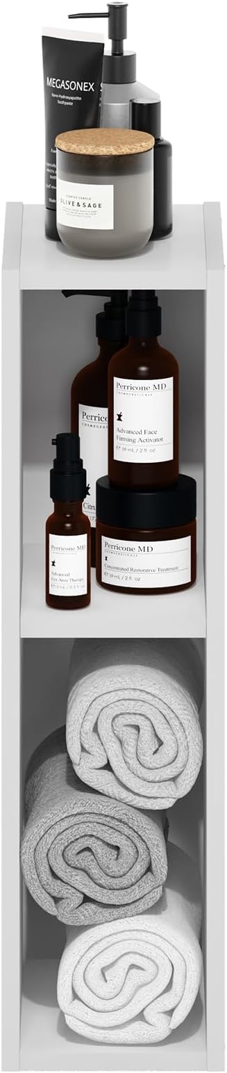 Furinno Fulda Book Shelf, 2-Tier Narrow Bookshelf, Bookcase with 6-in Width Storage Shelf, 9.3 x 5.9 x 21.2, for Living Room, Bedroom, Home Office, White