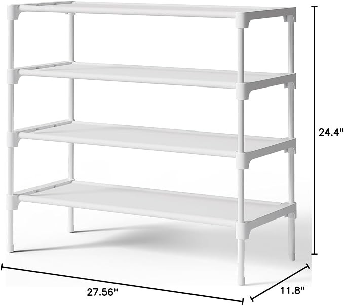 Kitsure Shoe Rack - Non-Woven Shoe Rack Shelf, 27.5" Wide - 4 Tier, White | Shoe Organizer for Closet, Entryway, Garage, Stackable Shoe Shelves, college dorm&apartment essentials