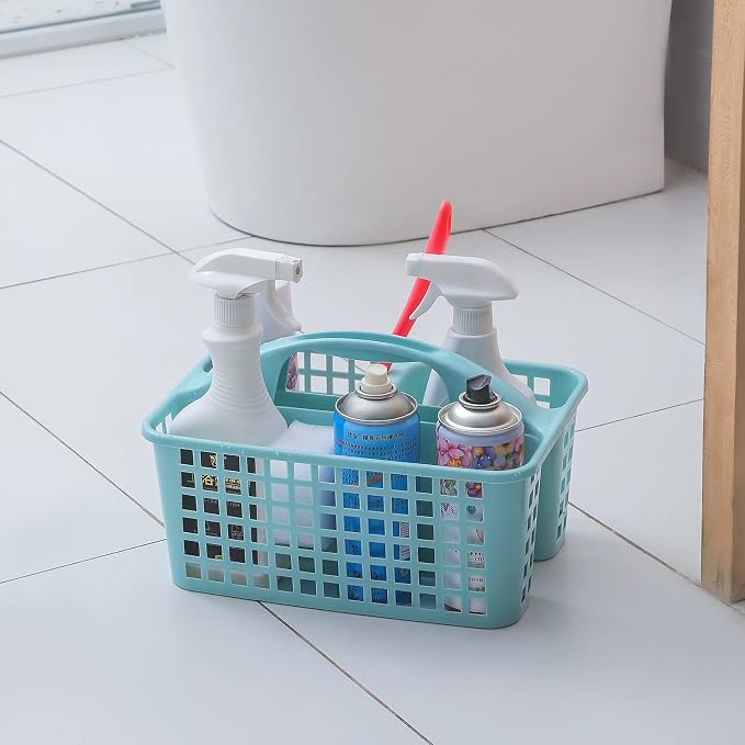 Portable Shower Caddy Basket Plastic Storage Basket with Divided Light Blue | Sturdy Large Capacity Cleaning Supplies Organizer Compartments Tool Bin for Bathroom Kitchen Bedroom College Dorm Essentials