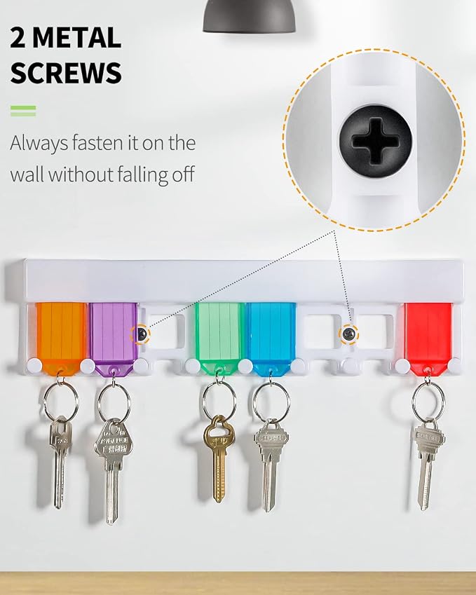 Uniclife 4 Pack Key Tag Rack, Slot Style Wall Mount Key Holder Organizer | Plastic Slot-Style Wall Rack Keeps Labeled Keys Organized with Transparent Tough Key Tag Identifiers in 8 Assorted Colors.