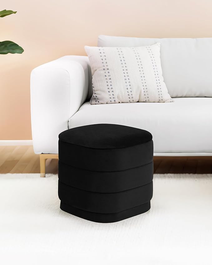 B FSOBEIIALEO Velvet Storage Ottoman with Tray, Square Folding Ottoman with Storage Coffee Table Foot Rest for Dorm Room, Living Room Black, 15"x15"x15"