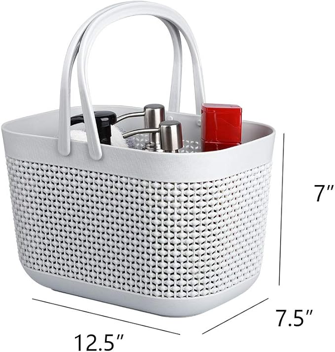 UUJOLY Plastic Portable Shower Caddy Basket, Storage Organizer, Grey, 3Pack | Bottom Drain Holes, Keep Dry, Sturdy and Durable, Easy to Carry for Bathroom, Kitchen, Dorm Room, RV, College