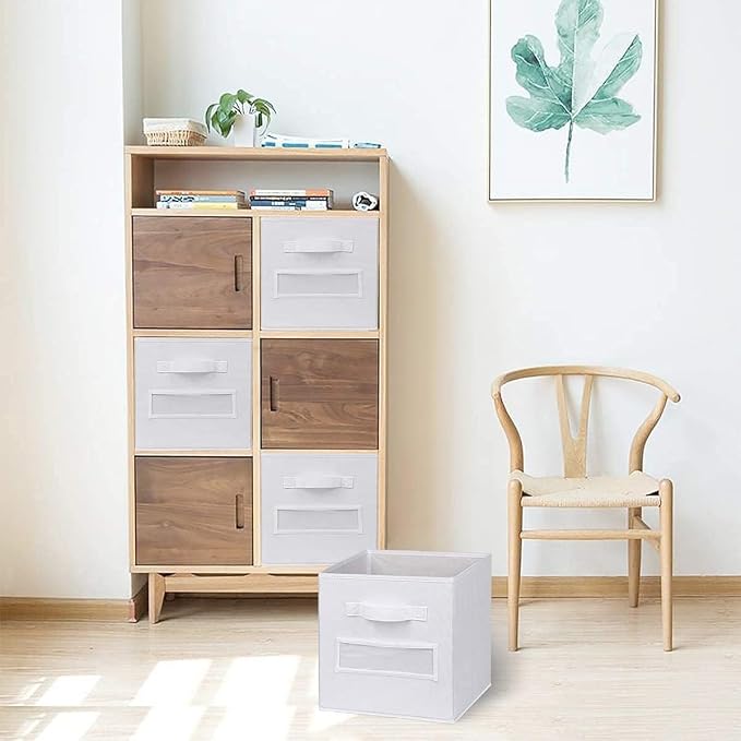 Fabric storage cubes (Set of 8) 11 Inch Cube Storage Bin, Cube storage with 8 Labels Window Cards & a Pen, Foldable cube Organizer bins,11x11 Storage bin, Cubby Organizer Boxes, White