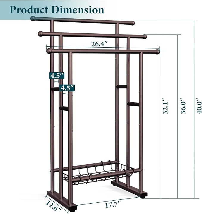 Kayfia 40'' Freestanding 3 Tier Alloy Steel Towel Rack with Storage Basket | Dual-Use Drying & Display Rack, Holds Oversized Bath Towels & Blankets, Fits Bathroom, Tub, Shower, Poolside, Bronze