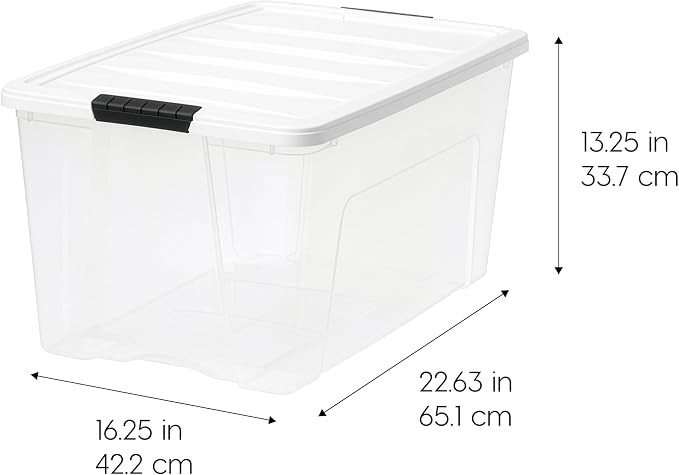 IRIS USA 72 Qt Storage Bins with Lids, 4 Pack, BPA-Free, Clear/White | Great for storing clothing, blankets, moving supplies, garage gear, and seasonal household items.