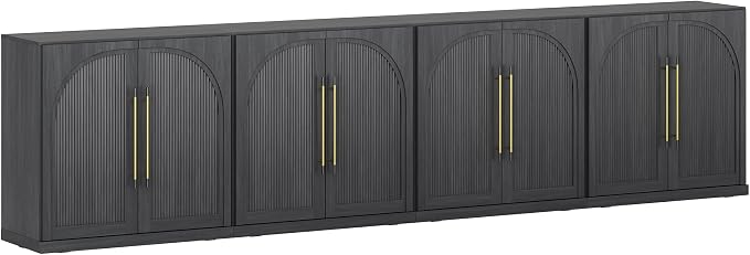 Belleze 4-Piece Modular TV Stand Set -Fluted Entertainment Center with Double-Arc Door,Modern Sideboards With Storage and Adjustable Shelves,Classic Media Console Table Cabinet For Living Room (Ebony)