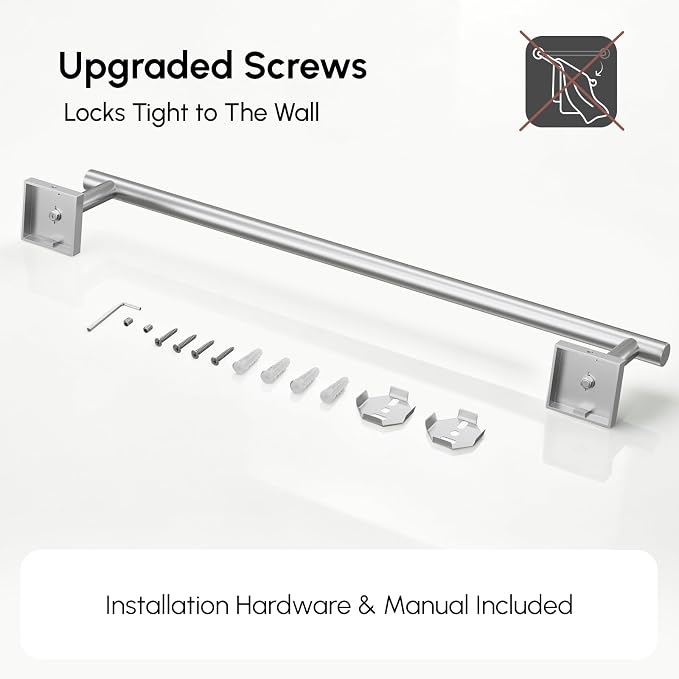 Brushed Nickel Towel Bar, 18 Inch Towel Racks for Bathroom | Thicken 304 Stainless Steel Towel Holder with Square Base, Towel Rod Wall Mounted, Modern Home Decor (Total Length 20 Inch)