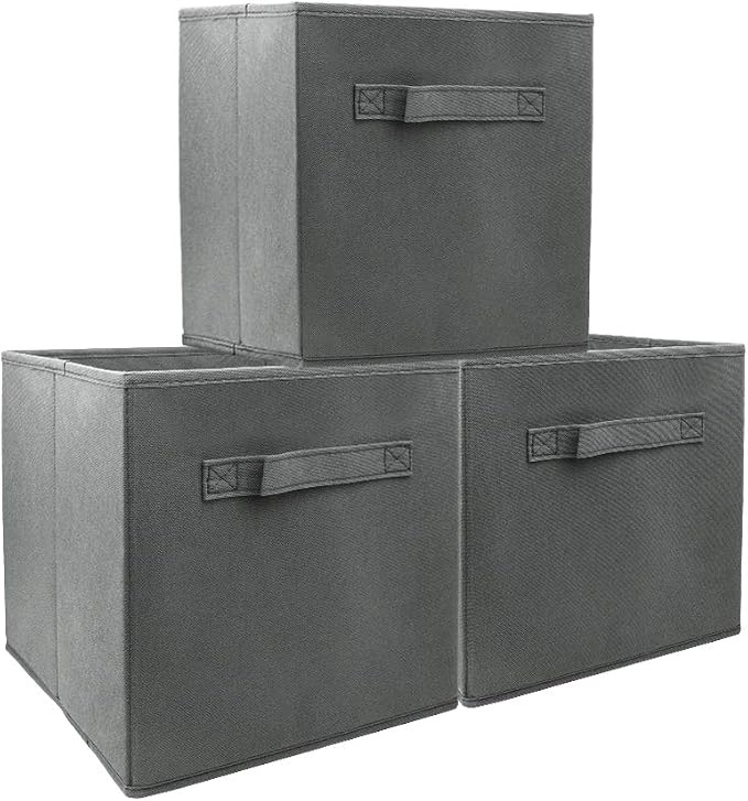 storage bins collapsible storage bins,cube storage organizer (Pack of 3) 10.5*10.5*11inch,For home and office Collapsible Closet Shelf Organizers, Drawer Organizers(Grey)