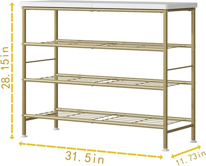 SUOERNUO 4 Tier Shoe Rack Organizer for Closet Shoe Storage for Entryway | Free Standing with MDF Top Board,Sturdy Metal Frame,Ideal for Living Room,Hallway Gold