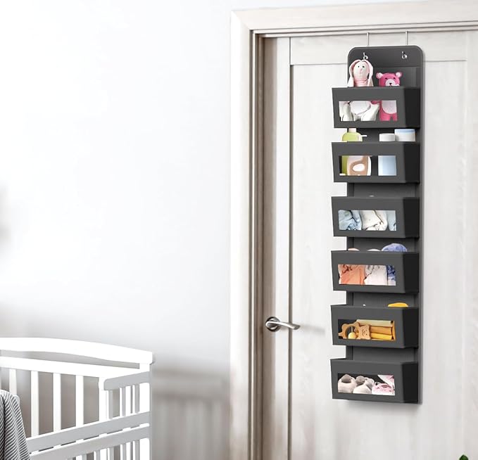 Simple Houseware 6 Clear Pocket Over Door Hanging Organizer, Dark Gray | Over the Door Storage for Closet, Bedroom, Bathroom, Pantry