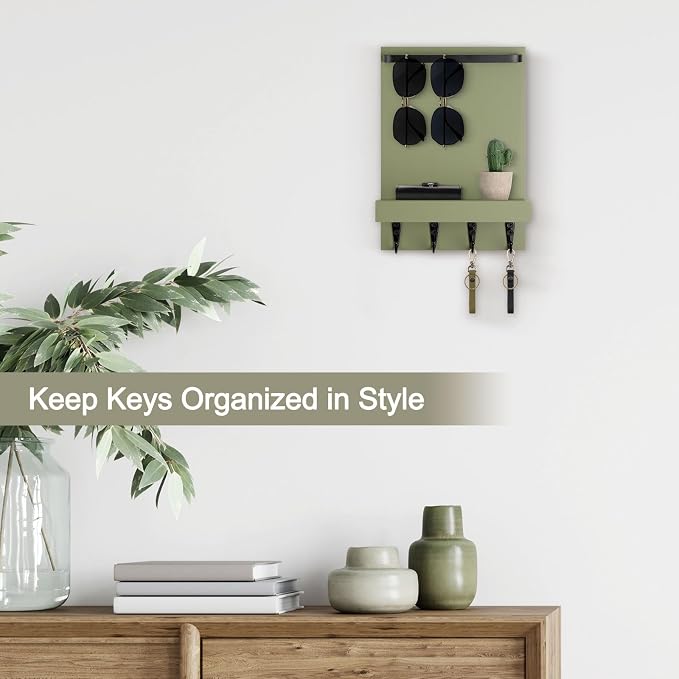 Key Holder Wall Mount, Key Holder for Wall with 4 Hooks, Farmhouse Key Hanger Holds Dog Leash, Sunglasses – Decorative Mail Organizer Home Decor