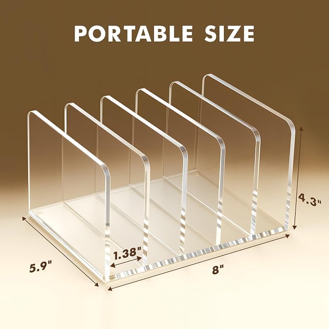 BEYGORM Acrylic Mail Holder, 5 Compartments Multifunction Desk Organizer | Clear Vertical Letter Sorter with Dividers, Modern Office & Home Storage for Documents, Notebooks & Folders