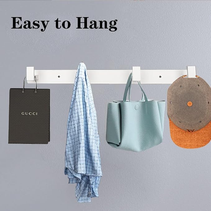Coat Rack, Heavy Duty Stainless Steel 4 Tri Coat Hook Hanger, Wall Mounted Storage Wall Hooks, Rustic Clothes Hook/Key Hook Rail for Bathroom Kitchen Entryway(4 Hook White)