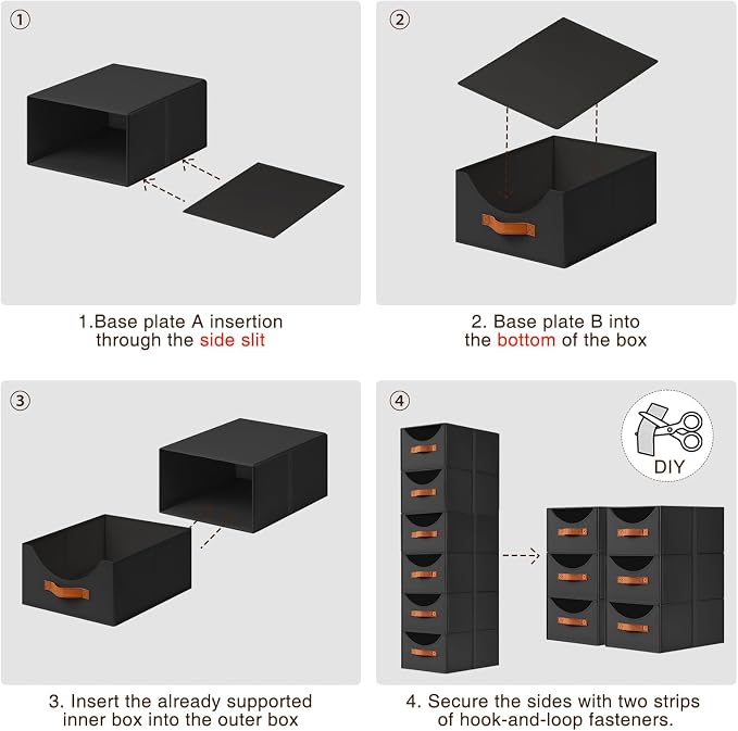 Homsorout Stackable Storage Drawers - Collapsible Storage Bins with Drawers, 6 Pack Small Closet Organizer Bins, Fabric Pull Out Organizer for Bedroom, Living Room, Dorm, Black