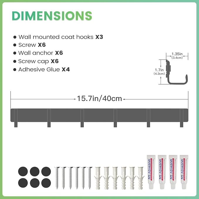 Coat Rack Wall Mount (3 Pack), Heavy Duty Wall Coat Hanger with 6 Coat Hooks for Entryway, Bedroom, Closet, Hanging Hats, Bags, Purses Jacket (White)
