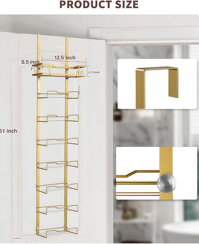 Aetyord Hanging Towel Racks for Bathroom Storage | 8-Tier Over The Door Bath Towel Storage Organizer with Metal Shelf Basket for Small Bathrooms RV Camper Gold