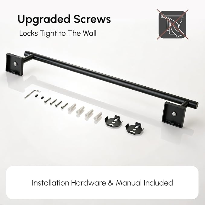 Matte Black Towel Bar, 24 Inch Towel Racks for Bathroom | Thicken 304 Stainless Steel Towel Holder with Square Base, Towel Rod Wall Mounted, Modern Home Decor (Total Length 26 Inch)