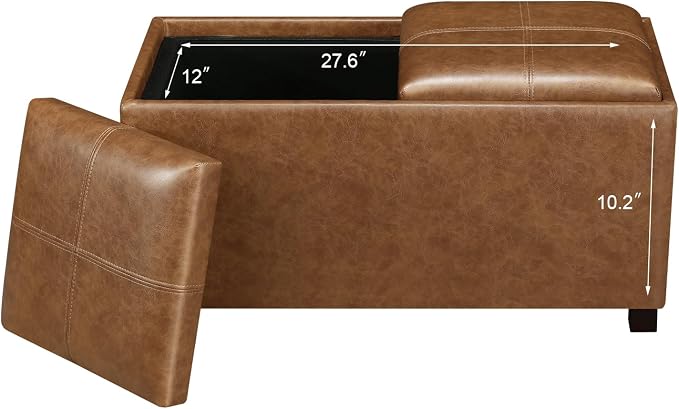 Adeco 31 Inches Storage Ottoman Bench, Non-Folding End of Bed Foot Rest Stools Ottoman with Thicker Foam Padded Seat, Upholstered Storage Chest for Living Room, Entryway, Bedroom