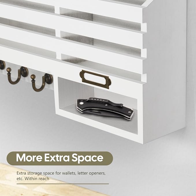 FifthQuarter Mail Holder for Wall with 2 Mail Shelf and 4 Sturdy Key Hooks | Wooden Entryway Organizer and Decorative, Easy Installation