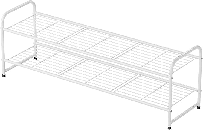 Shoe Rack for Closet, 2 Tier 44 Inch Extra Wide Shoe Storage Organizer for Shelves, Heavy Duty Metal, Easy Assembly, White