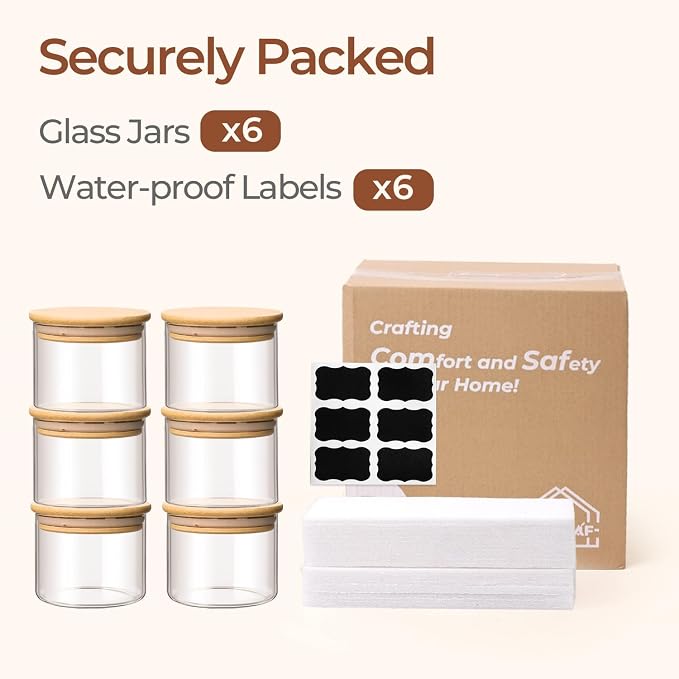 ComSaf Glass Storage Containers With Lids 0.5 Qt, 6 Pack Small Glass Jars | Small Glass Containers, Spice Jar 15oz, Candy, Family Snack Storage, Coffee Bar Organization, Size For Subpackage, BPA Free