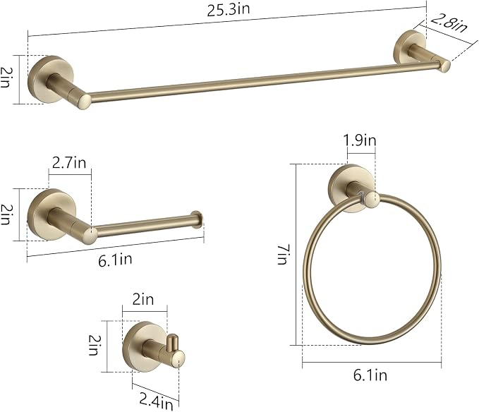 BGL Bathroom Accessory Set Brushed Gold 4 Pieces Towel Rack Set