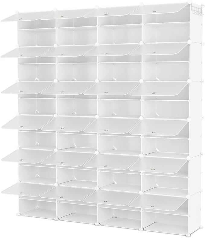 Shoe Rack Organizer 12 Tier Shoe Storage Cabinet with Door 96 Pair Tall Shoes Rack Expandable Free Standing Sturdy Plastic Easy Assembly Shoes Shelf for Closet Entryway Bedroom Hallway White