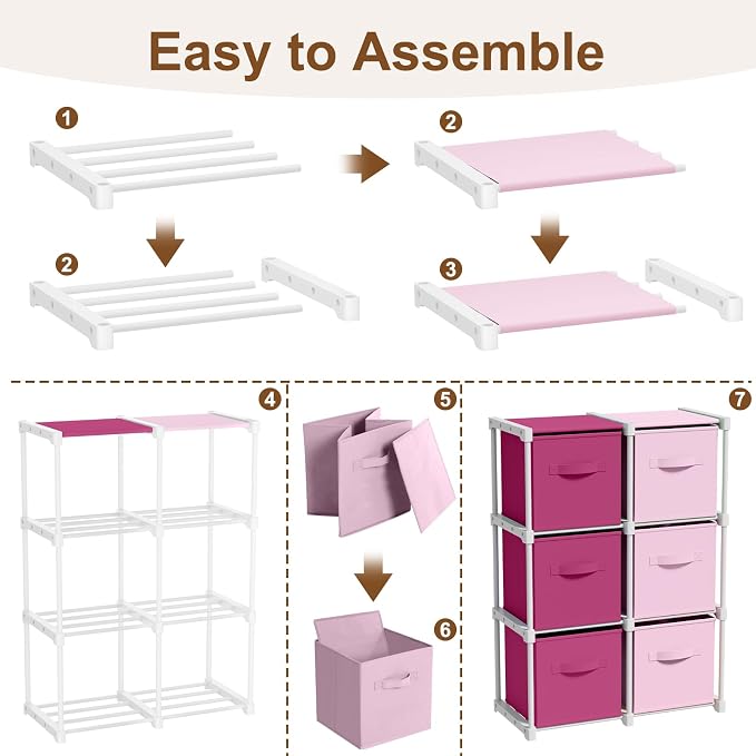 Briwooody 6 Cube Storage Organizer Storage Bins Shelf,Pink,Rose