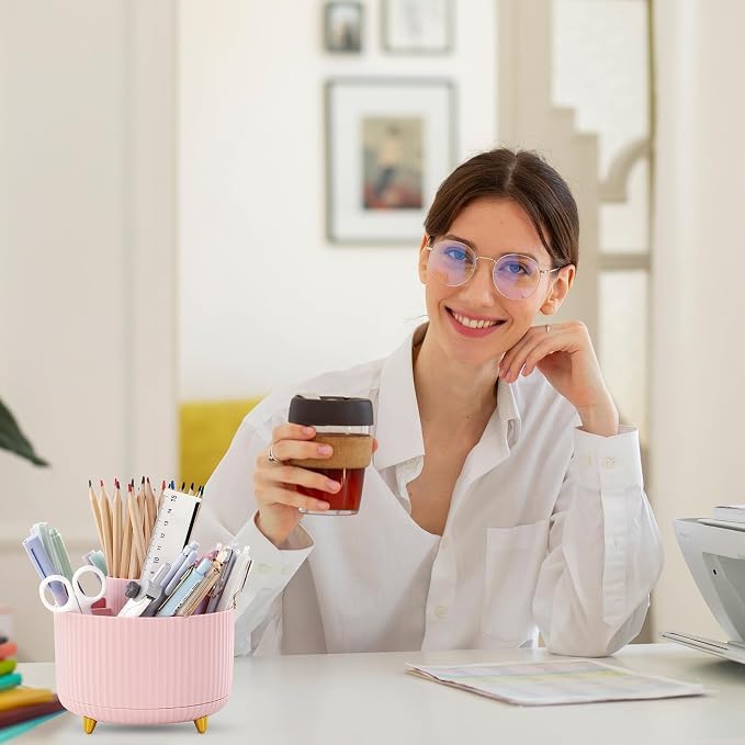 SKYDUE 360 Rotating Multipurpose Organizer - Cute Rotating Pen Holder with 5 Slots for Art Supplies, Office, School, Home