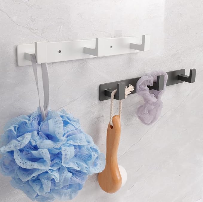 Coat Rack, Heavy Duty Stainless Steel 3 Tri Coat Hook Hanger, Wall Mounted Wall Hooks, Rustic Clothes Hook/Key Hook Rail for Bathroom Kitchen Entryway(2 Pack, 3 Hook White)