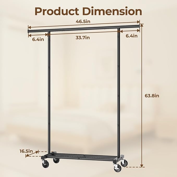 Clothes Rack for Hanging Clothes: Clothing Coat Garment Rolling Racks with Wheels Shelf Portable Closet Storage Organizer Wardrobe Strudy Metal Freestanding Laundry Room Bedroom Dress Shirt Jacket