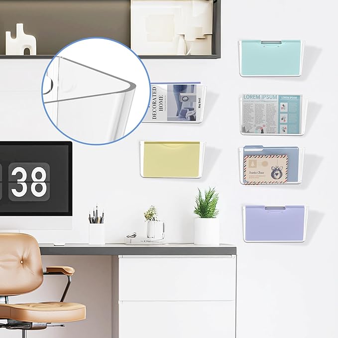 Clear Acrylic Wall File Holder, 6 Pack Wall Mount Single Pocket Organizer | One-piece design, no assembly needed, screws not included, ideal for mail magazines folders office home classroom use