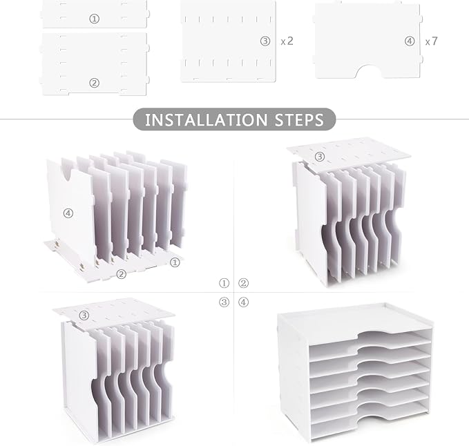 SONGWAY File Organizer for Desk - 7 Tier Wide Document Holder, Letter Mail Tray Storage Rack, A4 Paper Storage Holder, Desktop Organizer for Home Office School, White