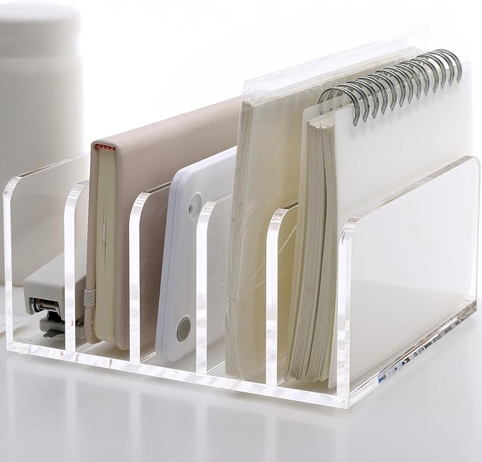 SANRUI 5 Slot Acrylic Mail Sorter Holder, Clear Letter File Desk Organizer | Document Magazine Envelope File Rack, Vertical Letter Sorter & Multifunction Desk Organizer for Bills, Documents, Notebooks