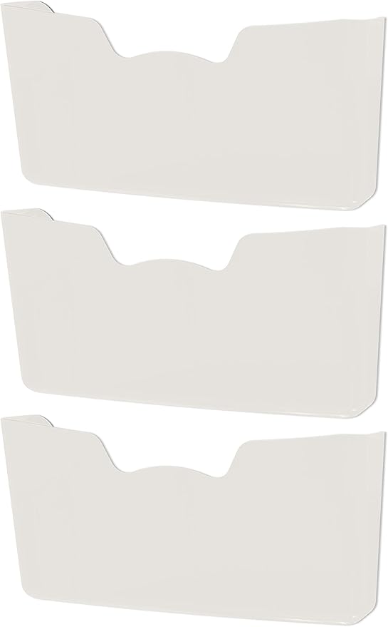 Simple Houseware White Wall Mount Single Pocket Hanging File Holder, 3-Pack | Wall File Holder Organizer for Paper and Documents