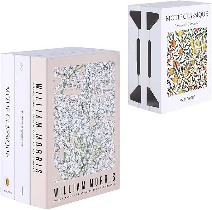 Book Shape Decorative Cable Management Box - Expandable Cable Organizer Box with Magnetic Closure for Home & Office (William Morris, Large Set)