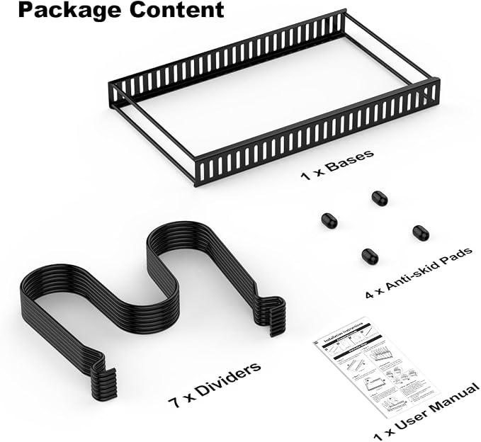 Housolution Pot and Pan Lid Organizer Holder Storage Rack, Black | 7 Adjustable Dividers, Sturdy Metal Construction, Easy Assembly