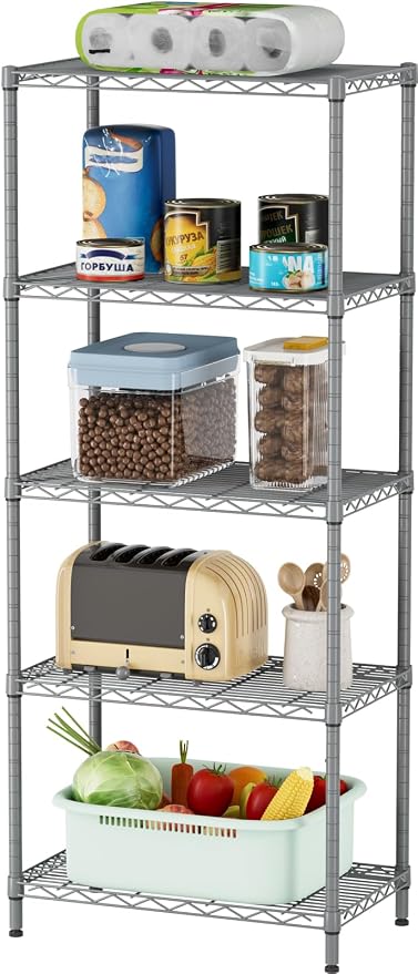 SINGAYE 5 Metal Shelves Wire Shelving Storage Shelf Adjustable Unit Pantry | 5 Tier Kitchen Laundry Room Organization Home Pantry Closet Bathroom Organizers Garage Rack 14" D x 24" W x 59.5" H Gray