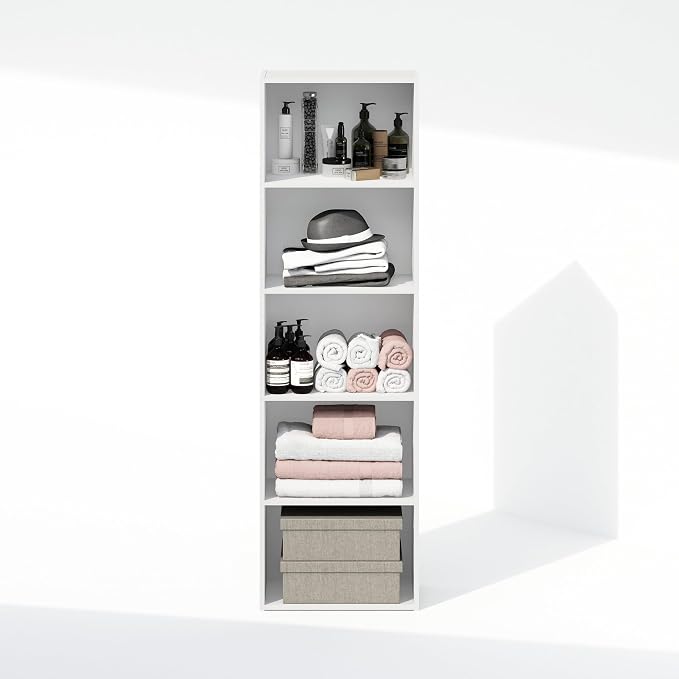 Furinno Reed Closet Organizers and Storage, 5-Tier Closet Organizer, Open Shelf Closet Storage, for Wardrobe, Bedroom, Living Room, White