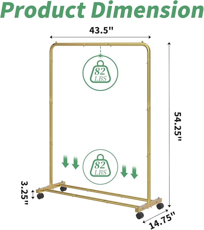 Simple Trending Standard Clothes Clothing Garment Rack with Storage Shelves, Rolling Clothes Organizer on Wheels for Hanging Clothes, Gold