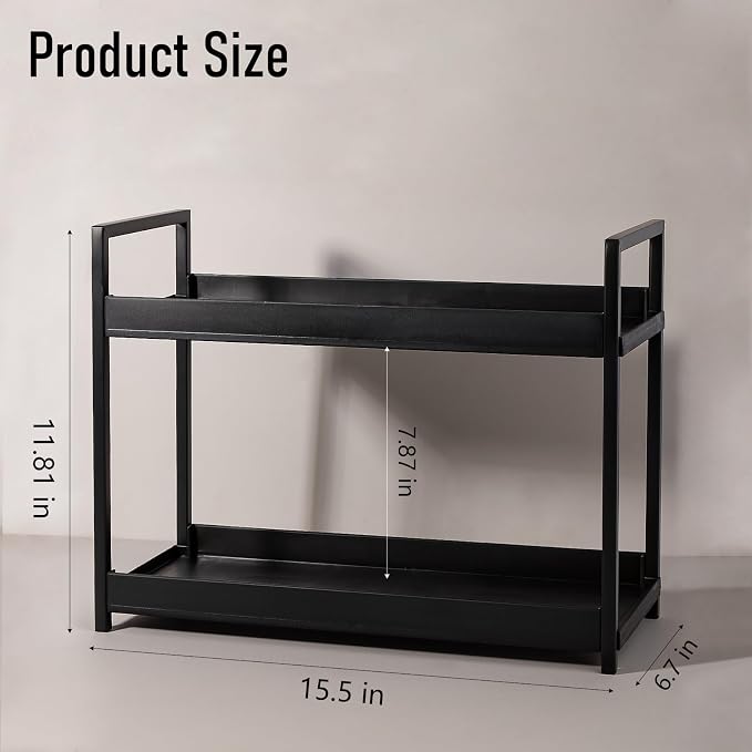 Bathroom Counter Organizer Vanity Storage Countertop Shelf, Large Black | 2 Tier Makeup Organizer Perfume Tray Skincare Holder for Sink, Dresser, Kitchen