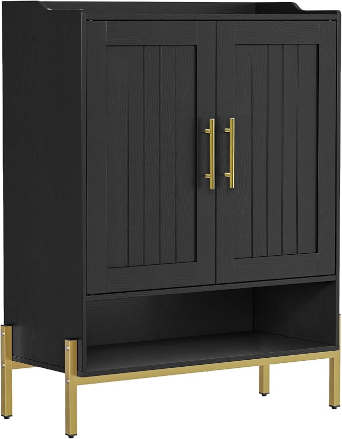 HOOBRO Shoe Cabinet, 5-Tier Shoe Storage Organizer with Doors, Wooden Shoe Cabinet Storage for Entryway, Freestanding Shoe Rack Cabinet with 3 Adjustable Shelves for Hallway, Gold and Black DB41SC01