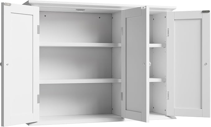ChooChoo Laundry Cabinet with 3 Doors and Adjustable Shelves | 9.06"D x 31.1"W x 24"H, Bathroom Wall Cabinet, Cupboard, White