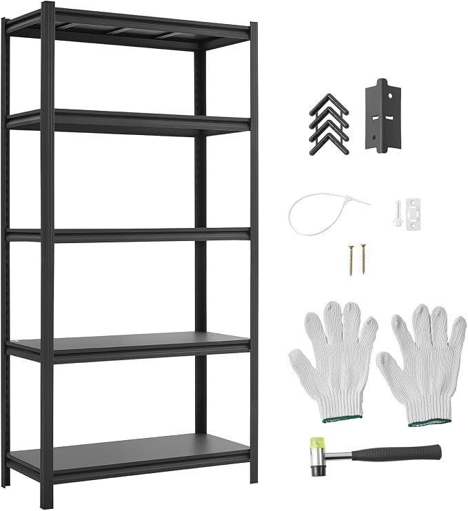VEVOR Storage Shelves, 5-Tier Adjustable, 3000 lbs Capacity, Heavy Duty Garage Storage Shelving Unit, Metal Utility Rack Shelf, for Garage Warehouse Basement Kitchen, 36.42" W x 16.42" D x 71.38" H