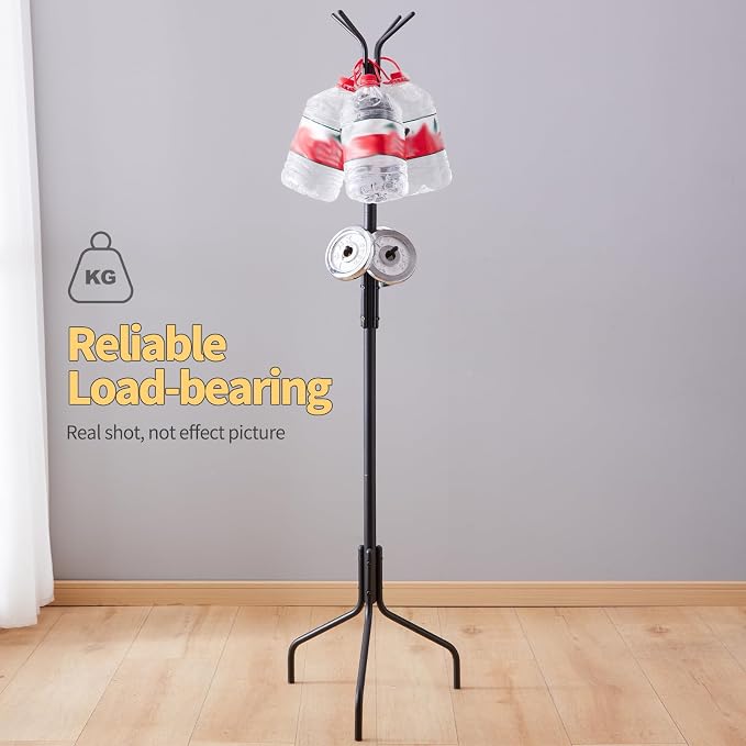Coat Rack Freestanding,hat and coat rack stand for entryway,Living Room,Bedroom,Metal coat tree with12 Hooks and 3 Legs (Black)