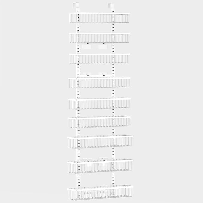 Moforoco 9-Tier White Over The Door Pantry Organizer, Pantry Organization and Storage, Black Hanging Basket Wall Spice Rack Seasoning Shelves, Home & Kitchen Bedroom Bathroom House Essentials