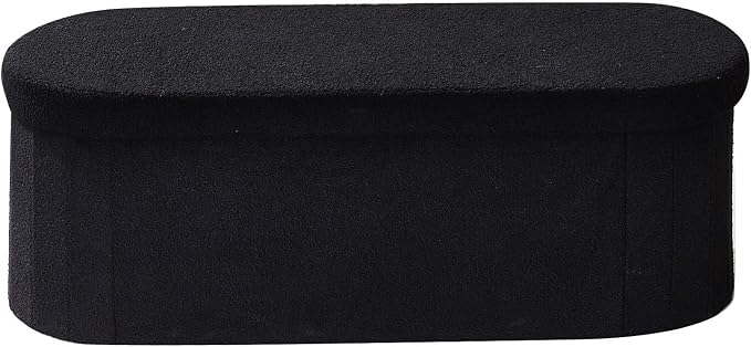 VEVOR Oval Storage Ottoman Bench, Foldable Teddy Fleece End of Bed Bench, Folding Upholstered Bed Ottoman Chest with Large Storage Space, Supports 660 lbs, for Living Room, Bedroom, Entryway, Black