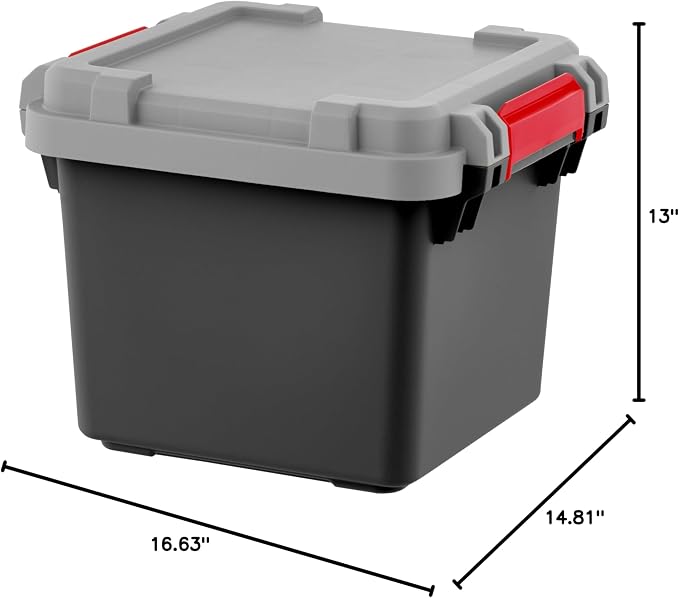 IRIS USA 4-Pack 8 Gallon Lockable Storage Trunk TrailBox, Dark Gray/Gray | Stores tools, recovery gear, first aid supplies and vehicle essentials, Compact lockable stackable design saves cargo space